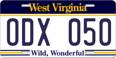 WV license plate ODX050