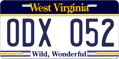 WV license plate ODX052