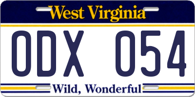 WV license plate ODX054