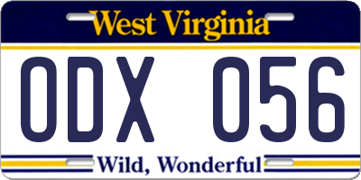 WV license plate ODX056