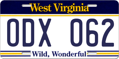 WV license plate ODX062