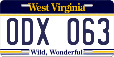 WV license plate ODX063