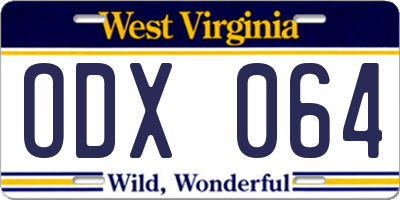 WV license plate ODX064