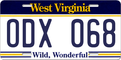 WV license plate ODX068