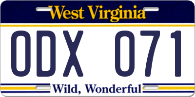 WV license plate ODX071