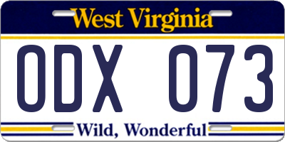 WV license plate ODX073