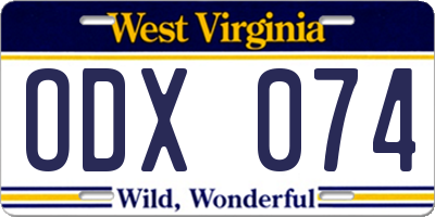 WV license plate ODX074