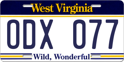 WV license plate ODX077