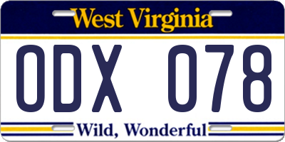WV license plate ODX078