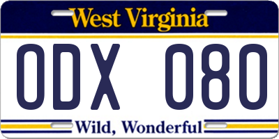 WV license plate ODX080