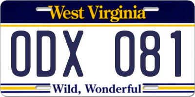 WV license plate ODX081