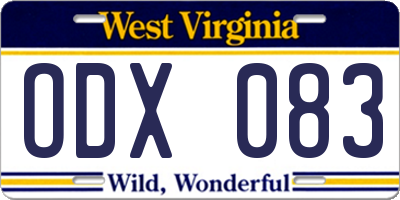 WV license plate ODX083