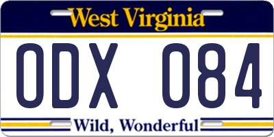 WV license plate ODX084