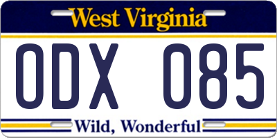 WV license plate ODX085
