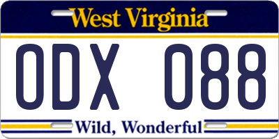 WV license plate ODX088