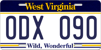 WV license plate ODX090