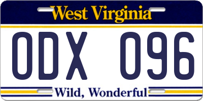 WV license plate ODX096