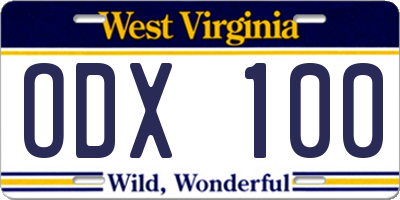 WV license plate ODX100