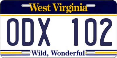 WV license plate ODX102