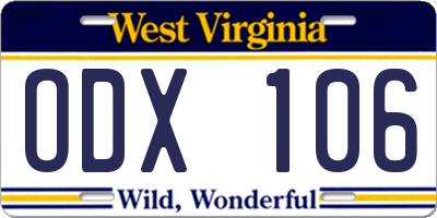 WV license plate ODX106