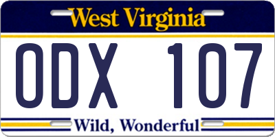 WV license plate ODX107