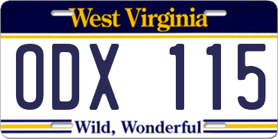 WV license plate ODX115