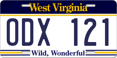 WV license plate ODX121