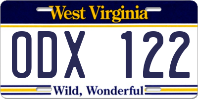 WV license plate ODX122