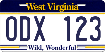 WV license plate ODX123