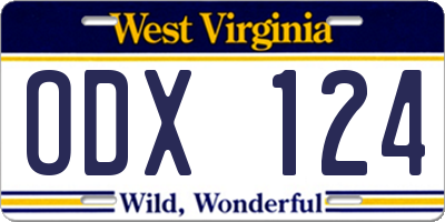 WV license plate ODX124