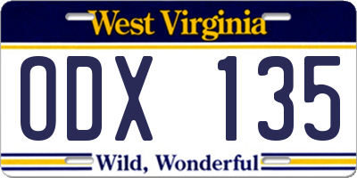 WV license plate ODX135
