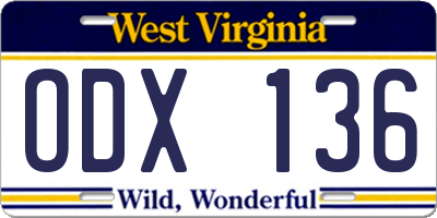 WV license plate ODX136