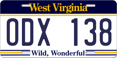 WV license plate ODX138