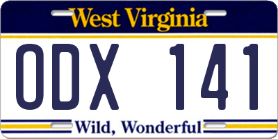 WV license plate ODX141