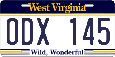 WV license plate ODX145