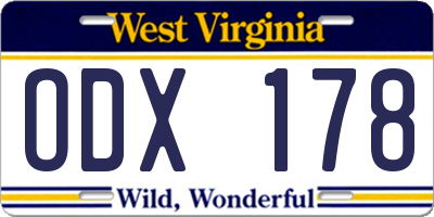 WV license plate ODX178