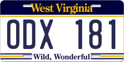 WV license plate ODX181