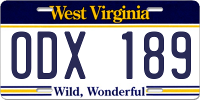 WV license plate ODX189