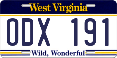 WV license plate ODX191