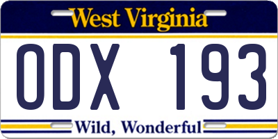 WV license plate ODX193