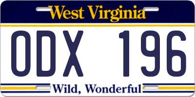 WV license plate ODX196