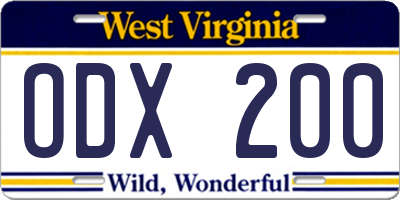 WV license plate ODX200