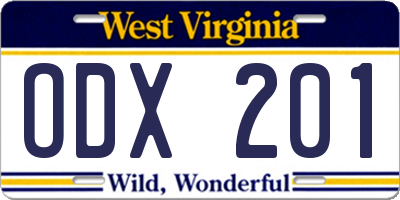 WV license plate ODX201