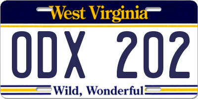 WV license plate ODX202