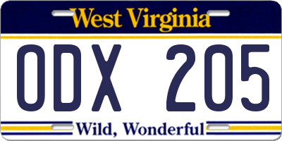 WV license plate ODX205
