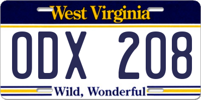 WV license plate ODX208