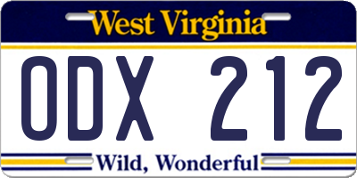 WV license plate ODX212