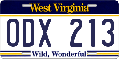 WV license plate ODX213