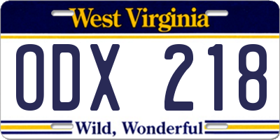 WV license plate ODX218