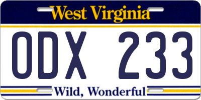 WV license plate ODX233